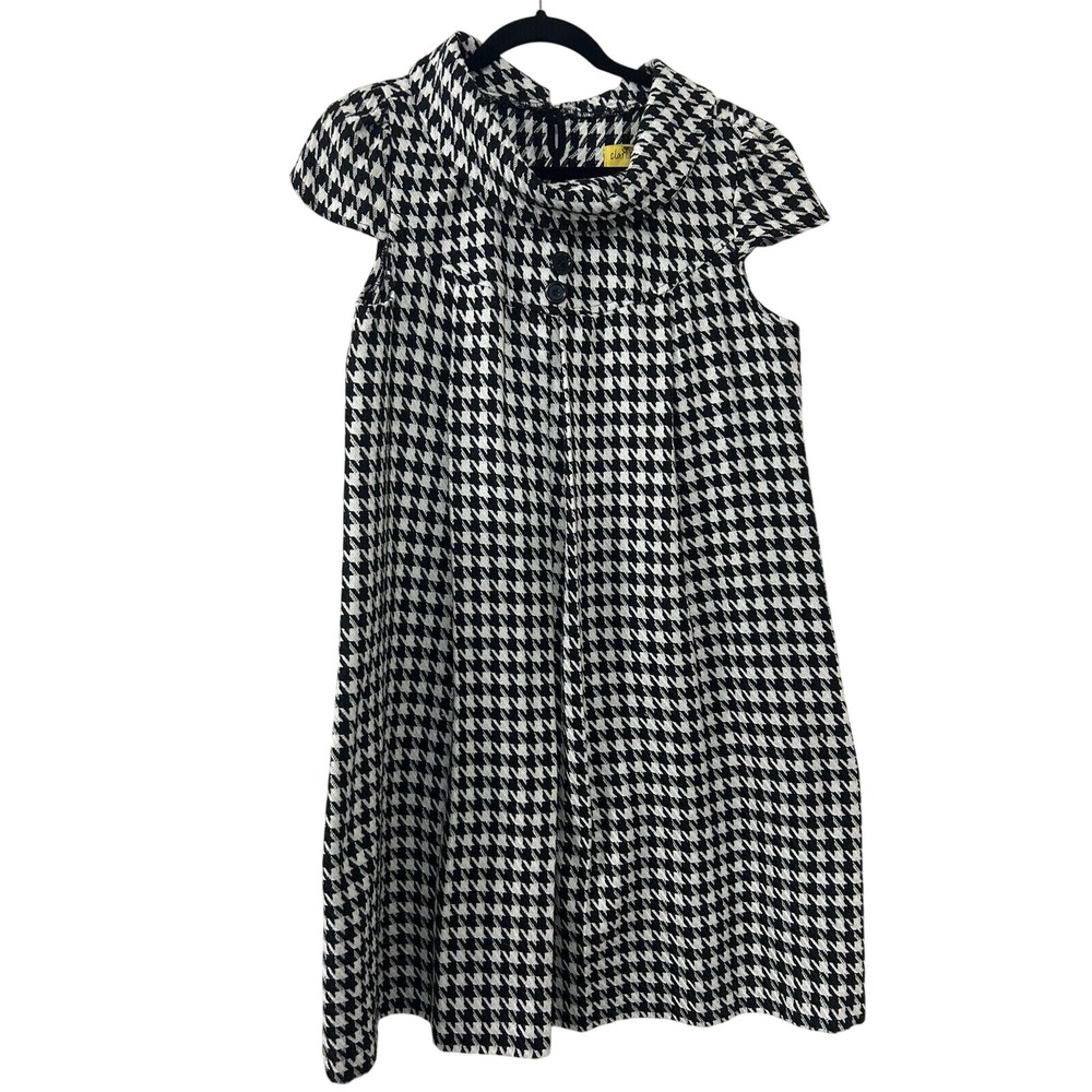 Clar.e. Womens Black White Houndstooth Cowl Neck Cap Sleeve A-Line Dress Size 12